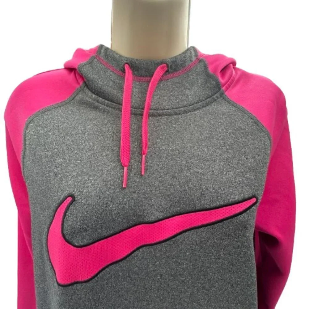 Nike Women's Therma-Fit Pullover Gray Pink Hoodie Sweatshirt Small